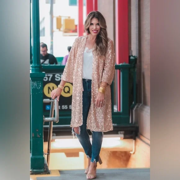 Rose Gold Sequin Duster Kimono - various sizes: S/M, L/XL, 2X/3X Boutique Brand - Picture 2 of 2